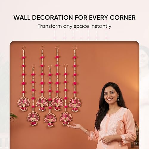 Image of Sanvatsar Home Pink Lotus Hanging | Diwali Showpiece Gift, Corporate Gift, Diwali Decoration, Home Decoration, Set of 6