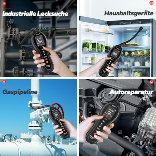 Halogendetektor Halogen Gas Detektor Klimaanlage Kältemittel Leck Detektor, 0-1000ppm Halogen Freon Leck Detektor HVAC CFCs HCFCs HFCS R12 R22 R134a R410a mit 25cm Sonde für Gaslecks