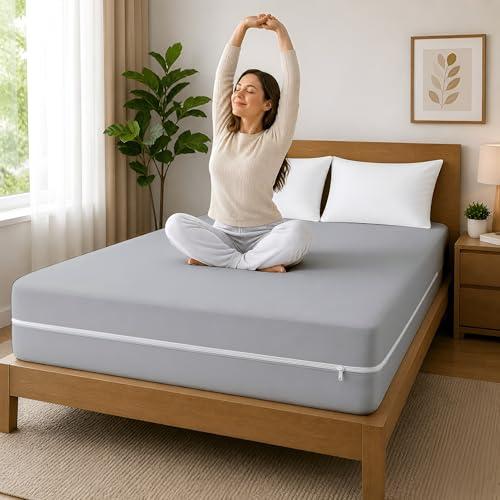 Image of 100% Waterproof Single Size Zipper Mattress Encasement - Ultra Soft & Breathable Six-Sided Bed Cover, Dustproof Noiseless Fitted Design, 78x36 Inch (6x6 Feet), Fits Up to 6 Inch Mattress, Silver