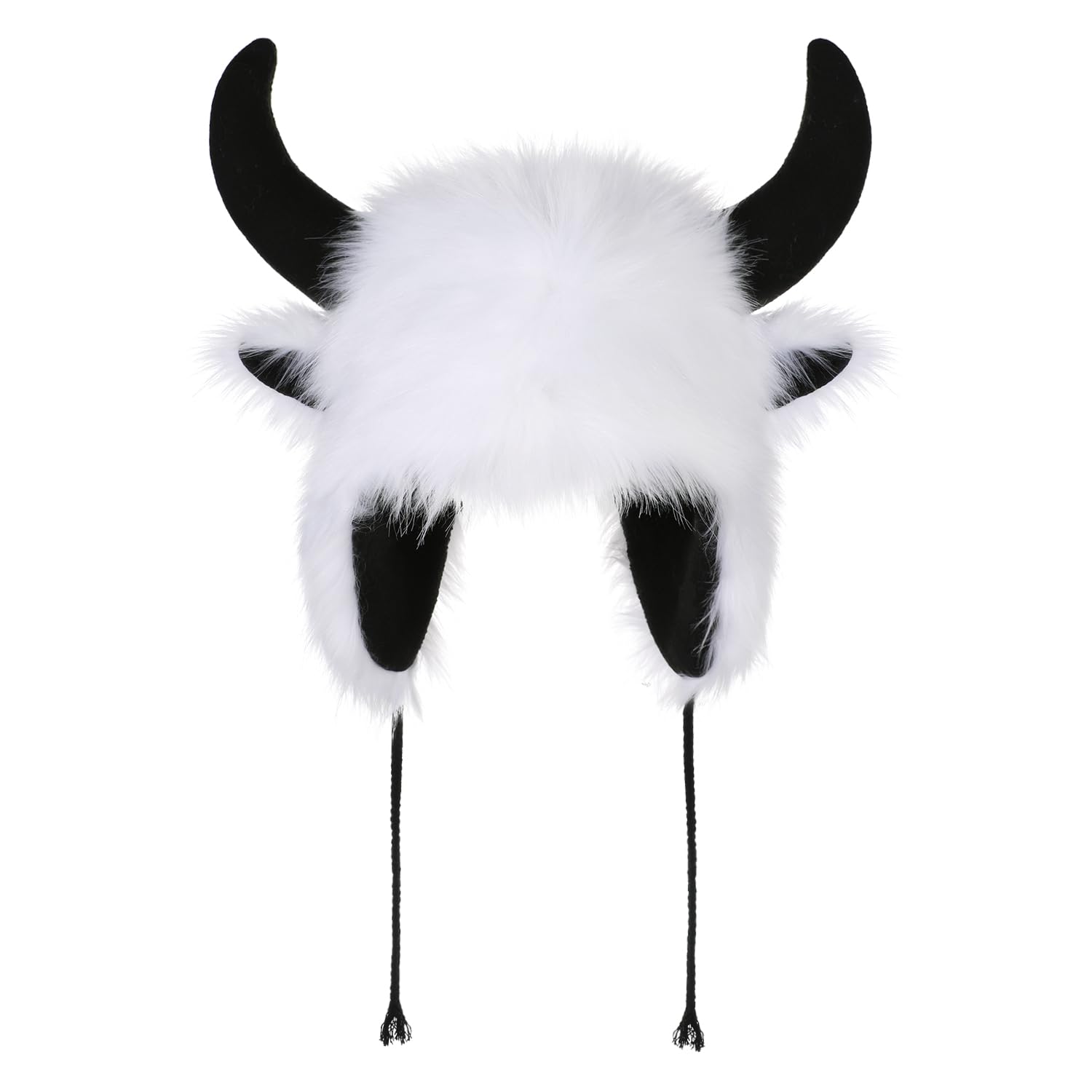 XGOPTS Faux Fur Horn Hat Winter Thermal Earflap Beanie Cap Furry Ear Warmer Trapper Hat for Men Women Creative Devil Cow Horns Cap for Halloween Party Animal Cosplay Carnival Festival