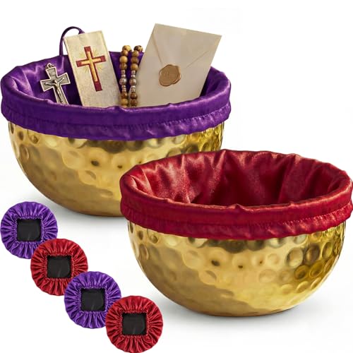 Zhehao 2 Pcs Large Offering Pot for Church Offering Pot with Removable Liner Prayer Ritual Bowl Tithes and Donations Smudge Basket for Church Communion Supplies (Classic)