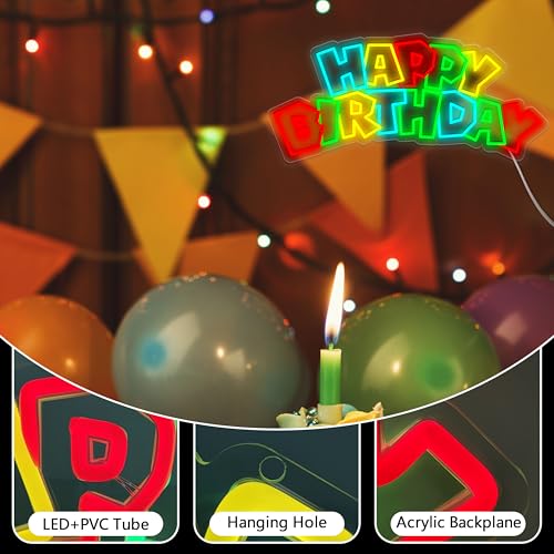 Image of Happy Birthday Neon Sign for Party Decor - LED Happy Birthday Light Up Sign, Dimmer & USB Powered Neon Sign for Backdrop, Birthday LED Lights for Birthday Party Decoration, 17.3 inchx 8.3 inch