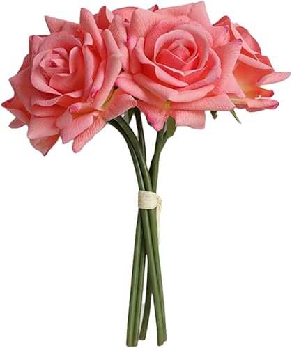 Ramo de flores artificiales de rosas rizadas, hidratantes y realistas, centro de mesa, decoración de fiesta de boda, decoración de jardín, 5 piezas