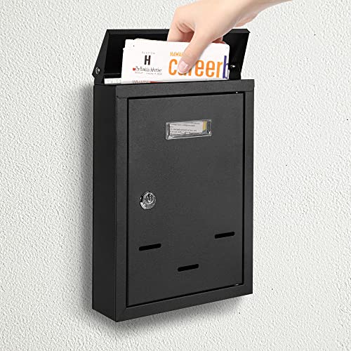 Yoobox Wall-Mount Mailbox, Galvanized Steel Drop Box With View Window, Hanging Rust-Proof Post Box, Medium Capacity Mailboxes For Outside, 11.81 X 7.87 X 2.56 Inch, Black Matte, Mb001 #TOP3