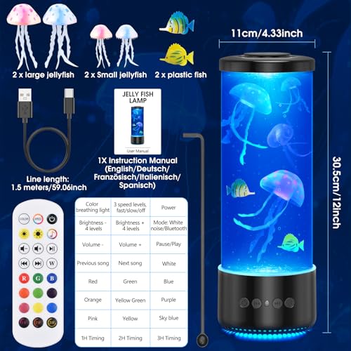 Image of Jellyfish Lamp with Bluetooth Speaker,12 White Noise Changing LED Night Light,Sensory Aquarium Calming Relax for Autistic ADHD, Alleviating Stress and Anxiety in Children Kids Adults,Home Office Decor