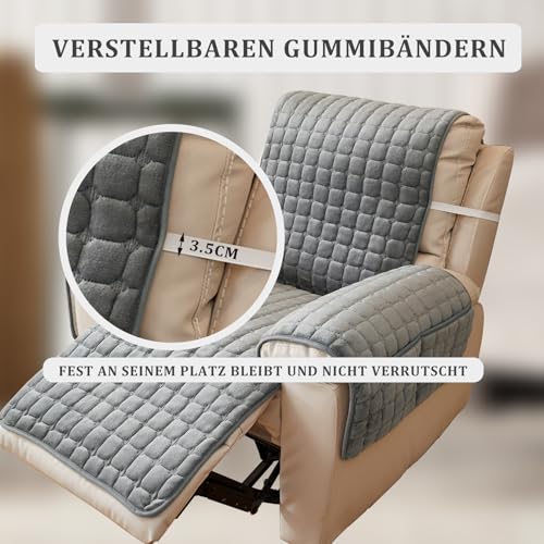 CFPLeHiYS Sesselschoner für Relaxsessel Sesselüberwurf mit Armlehne Sesselauflage Anti-Rutsch Fernsehsessel Schonbezug Armlehnenbezüge Sesselbezug für Haustieren Hund(Dunkelgrau,1 Sitz (53 * 190cm))