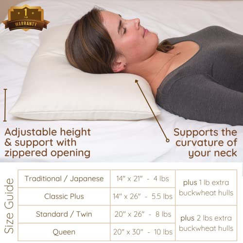 Comfycomfy Luxury Buckwheat Pillow, Usa Made, Extra 2 Lbs Buckwheat Hulls, Pillow For Neck & Back Support, Side Sleeper Pillow, Custom Percale Cotton Pillowcase (﻿Standard, 20” X 26”) #TOP5