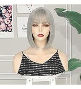 Cerisun grey Wig Short Bob Wigs for Women 12Inch Heat Resistant Middle Part Straight Synthetic Wi...