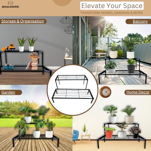 Image of Big Size Iron Stand - 2-Tier Plant Stands for Balcony 2 Step Plant Stand for Plants in Balcony Pot Stands for Plants in Balcony Gamla Stand - Sturdy Rustproof Indoor /Outdoor Use