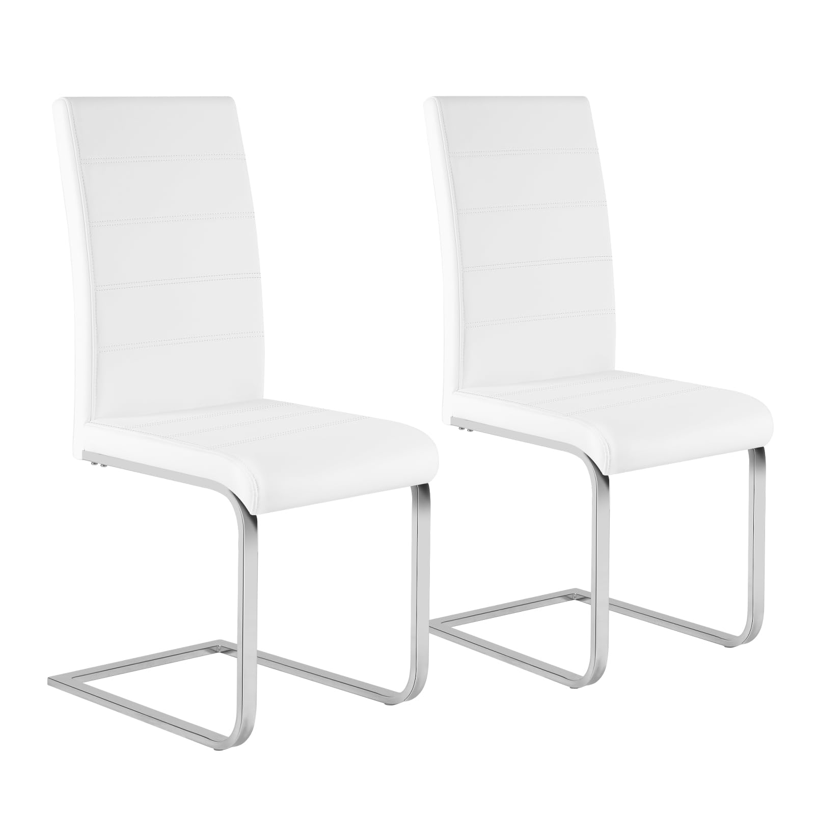 WOLTU BH378ws-4 Eetkamerstoelen, schommelstoel, cantilever stoel, keukenstoel, gestoffeerde stoel, met hoge rugleuning, kunstleer, voor eetkamer, eettafel, keuken, woonkamer, kantoor, wit, BH378ws-4