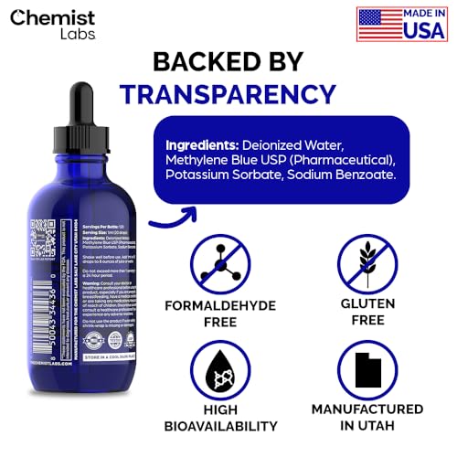 Chemist Labs Pharmaceutical Grade Methylene Blue Liquid - 180 Days Supply (6 Months)