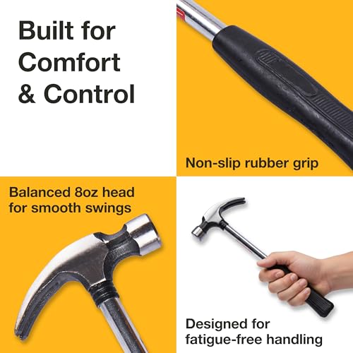 Amtech - Straight Claw Hammer, Framing Hammer for General DIY and Construction Work, Durable Tempered Steel, Lightweight Hand Tool with Comfortable Non-Slip Grip (8oz/ 225g) - Image 4