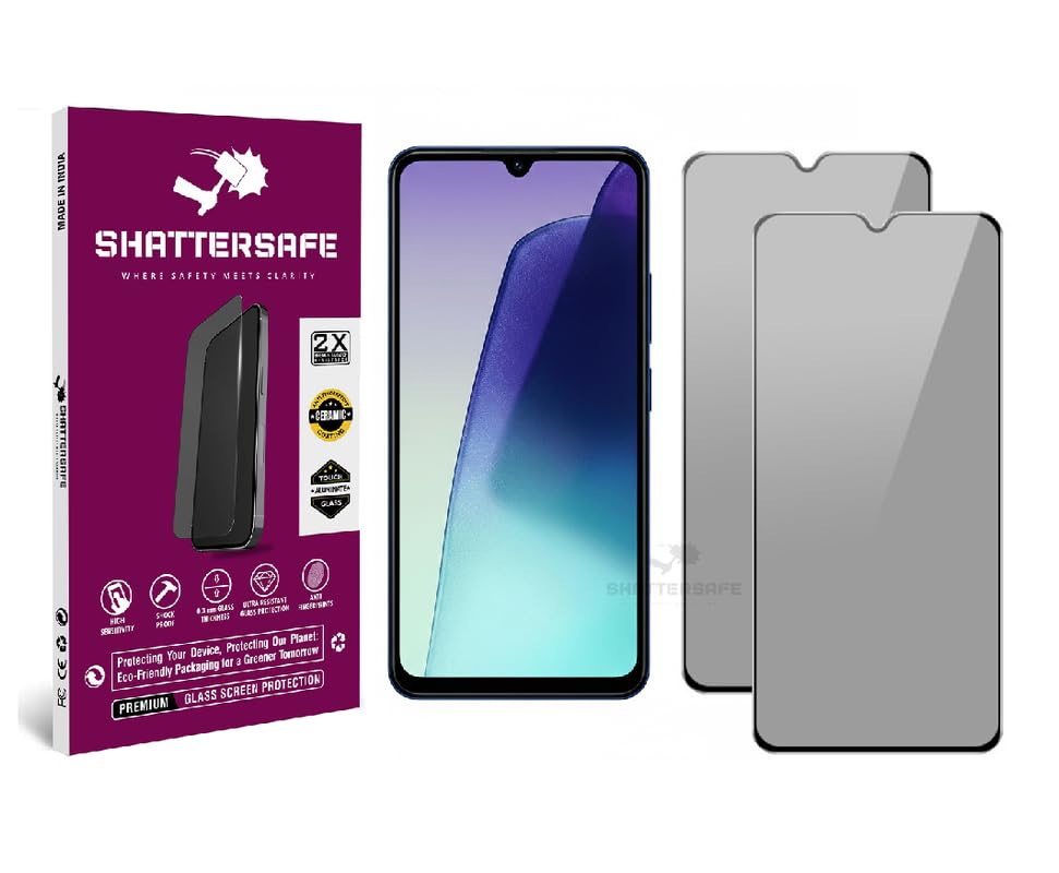 Image of Anti-Spy Privacy Tempered Glass Compatible For Redmi 14C 5G / A4 5G / A5 4G [Pack of 2]. Anti-Scratch, Edge-to-Edge Protection With Easy Installation Kit & Case Friendly Fit.
