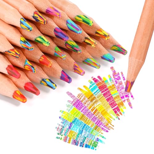 TINNIVI 12 Pieces Rainbow Pencils for Kids, 12 Colors Rainbow Colored Pencils Rainbow Art Supplies, Multicolor Pencils Drawing Fun Pencils for Party Favors, Stocking Stuffers for Kids, Pre-sharpened