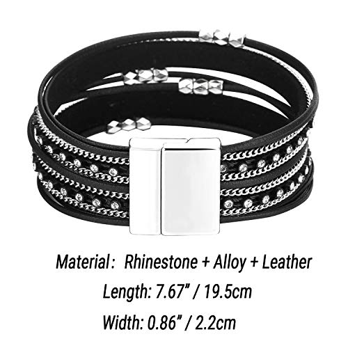 Image of Fesciory Leather Wrap Bracelets for Women, Boho Leopard Multi-Layer Crystal Beads Cuff Bracelet Jewelry