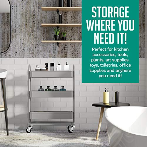 3-Tier Rolling Metal Storage Cart for Kitchen - Grey