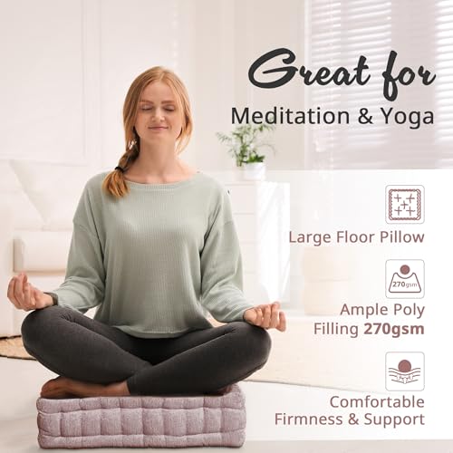 Intelligent Design Azza Floor Pillow, Large Cushions Sitting for Adults, Floor Pillow for Meditation or Yoga, Lustrous Chenille Tufted with Scalloped Edges for Bench/Chair Cushion, 20"x20"x5" Blush