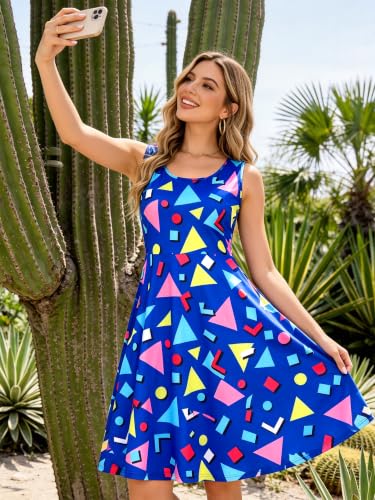 Image of uideazone Women Funny Print Sleeveless U Neck A Line Casual Midi Dress