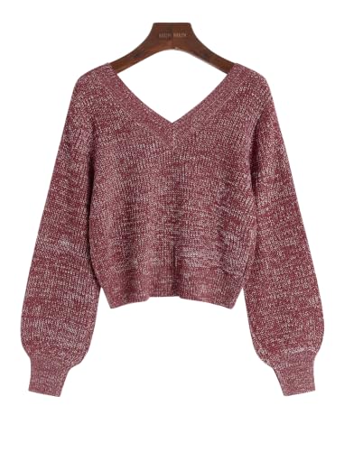 Image of ZAFUL Women's Cropped Sweater V-Neck Long Sleeve Pullover Jumper Knit Top