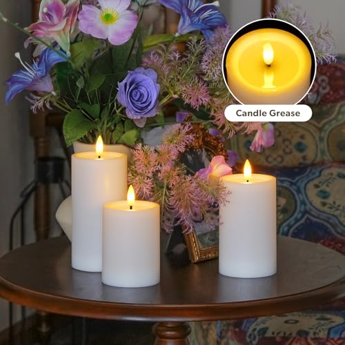 Image of Yeelida Outdoor 4pcs Flameless Waterproof Candles with Handy Remote Control, Cycle Timer Battery Operated Candle Grease Effect LED Flickering Pillar Plastic Long Lasting (White, 3 inch x4 inch 5 inch 6 inch 7 inch)