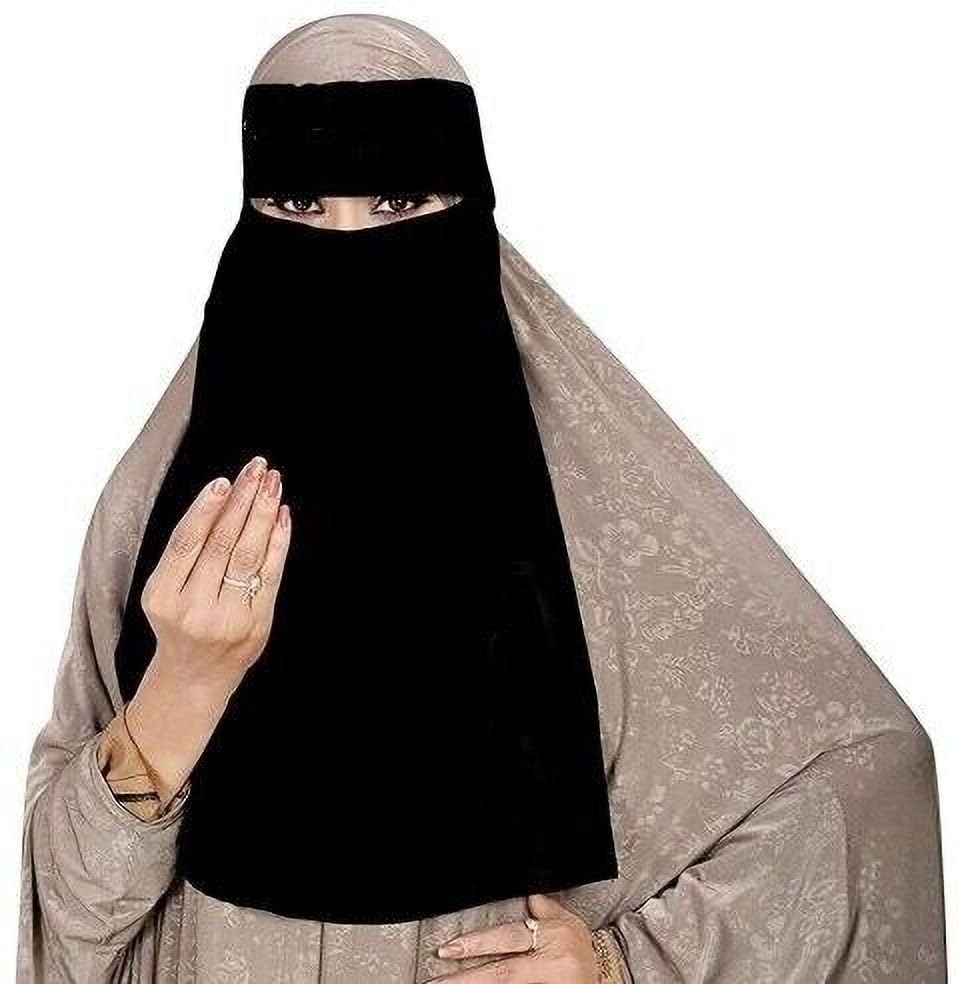 crench creation Saudi Niqab for Women & Girls | Breathable Firdous Fabric | Traditional Saudi Style | Free Size Comfortable Fit | single niqab ekra | (Free size - Black)-picture-26