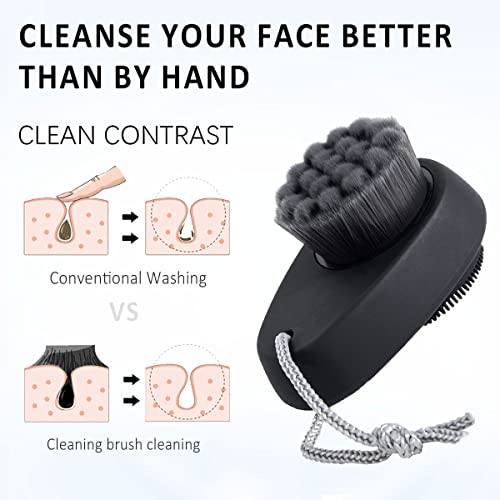 2 Pack Facial Cleansing Brushes - Double-Sided Face Scrubber For Deep Pore Cleansing And Exfoliation, Silicone & Soft Bristle Sides (Black & Black) #TOP3