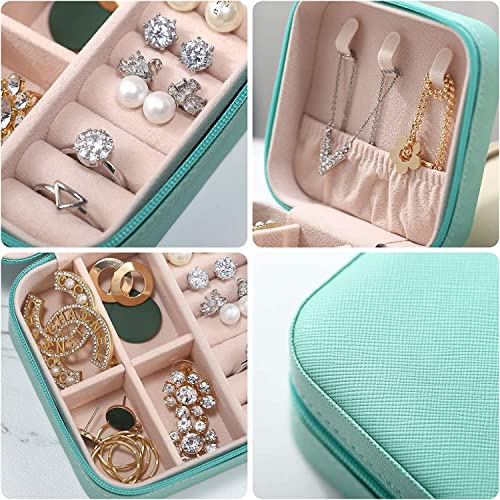 Image of Ballotte Jewellery Organiser PU Leather Zipper Portable Storage Box Case with Dividers Container for Rings, Earrings, Necklace Home Organizer (BLUE)