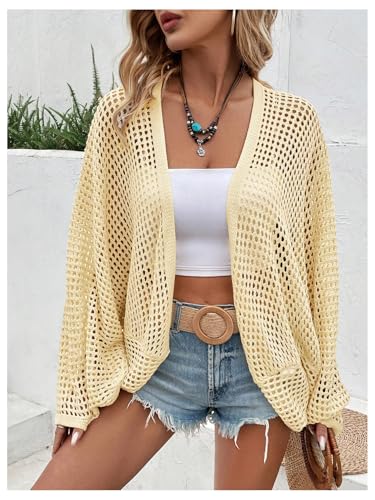 Image of Verdusa Women's Oversized Summer Cardigan Lightweight Sweater Crochet Knit Beach Cover Up Spring Vacation Outfits