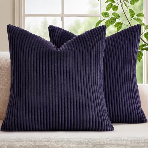 Image of Mecatny Corduroy Decorative Throw Pillow Covers 24x24 Set of 2 for Sofa Living Room, Soft Neutral Boho Couch Pillow Covers for Home Decor, Dusty Purple