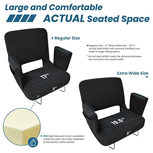 TOPSKY Stadium Seat with Back Support, Regular Size 18.7”Width (Seat 17”), 3 Reclining Positions, Wide Bleacher Seats with 2 Hook, Picnic Seat (Black) image 3