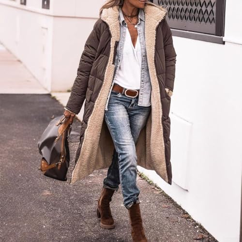 Parka acolchada reversible de invierno para mujer, de longitud media, para estilo en capas (2XL, café)