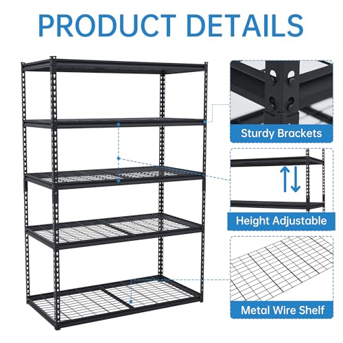 Image of Heavy Duty Storage Shelves 48x24x72 in, 2500Lbs Adjustable Metal Shelving for Garage Organization, Durable Garage Shelving Easy Assemble