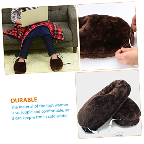 1 Pair Heated Shoes Heating Warmer Thermal Winter Shoes Electric Heated Slippers Indoor Slippers House Slippers Warm Shoes for Winter Foot Warming Shoes Heater Shoes Brown Plush4