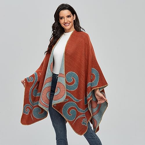 Womens Winter Cashmere Shawl Knitted Poncho Cape Ethnic Style Open Front Cardigan Blanket Thick Warm Pashmina Scarf3
