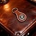Handmade Vintage Leather Keychain with Ornate Metal Clasp - Round Teardrop Genuine Cowhide Key Ring for Car Keys, Bags (Light Brown)