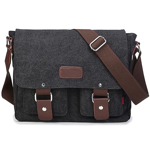 Sac à Bandoulière en Toile pour Hommes, Sac Multifonctionnel avec Bandoulière Réglable, pour Besaces, Sac d’Ecole, Travail ou Vie Scolaire, 30*25*9cm,...