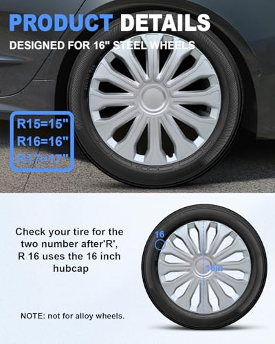 Image of ABX Hubcaps,16 inch hubcaps Set of 4, Wheel Rim Cover ABS Material, Snap On Car Truck SUV Replacement, for Toyota Camry Nissan Mazda etc, Silver