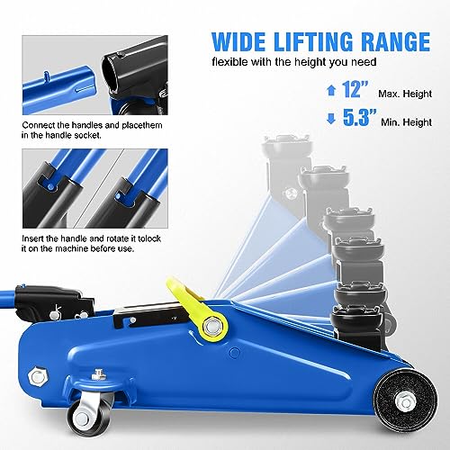 Image of DNA Motoring 1.5 Ton Car Floor Jack Low Profile Hydraulic Trolley Service /Floor Jack, 1.5T / 3000 lbs Capacity, Lifting Range 5.3 Inch -12 Inch, with Storage Case, Blue, TOOLS-00327