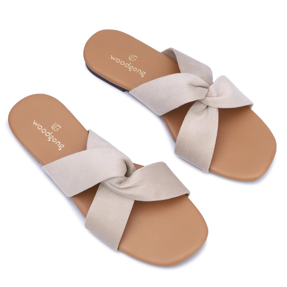 WOODGONG Womens Bow Slip-On Flats Sandals, Beige (Beige, UK Footwear Size System, Adult, Women, Numeric, Medium, 4) (B0DGT269Z6) Amazon Price History, Amazon Price Tracker