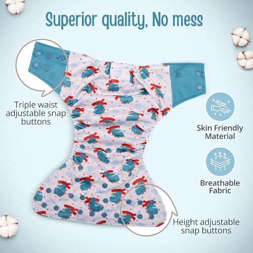 Image of LuvLap Reusable Baby Cloth Diaper, Double Leak Guard, High Absorption, Quick dry, Stain-Proof Comfort & Protection, 3m+, adjustable waist & height with snap buttons, Absorbent insert, White & blue