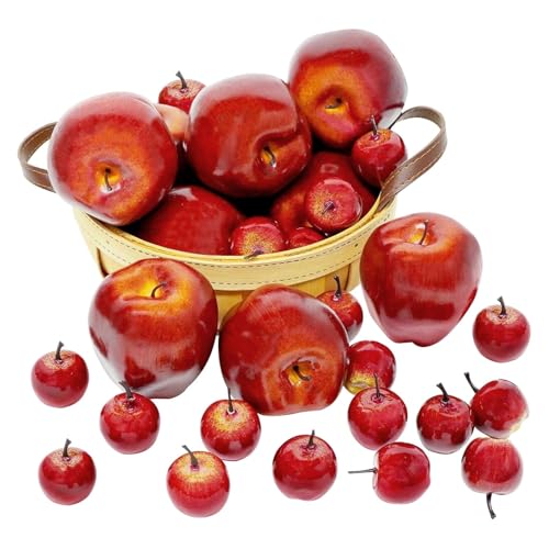 BigOtters 30PCS Fake Apples, Fall Decor Lifelike Fake Fruits Red Artificial Apples Simulation for Kitchen Table Centerpiece, Harvest Decoration, Photography Props, Wreath DIY Crafts
