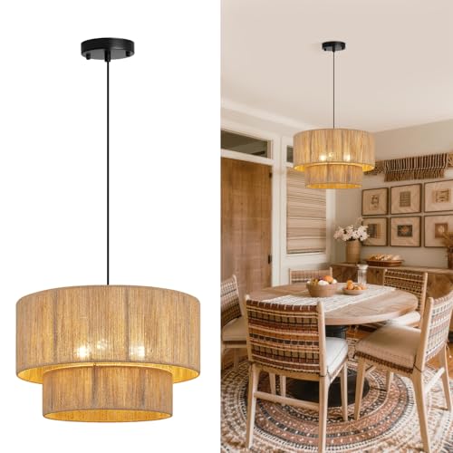 HILUXIA 18 Inch Large Rattan Woven Pendant Light, Boho Farmhouse Hanging Chandelier Lamp...