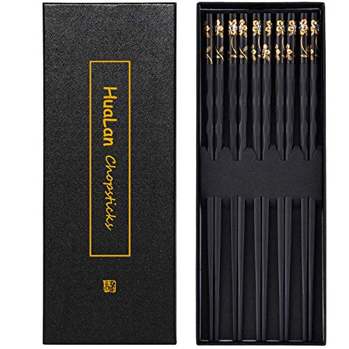 HuaLan Fiberglass Chopsticks Series - Japanese Non-slip Luxury Reusable Chopsticks 5 Pairs Gift