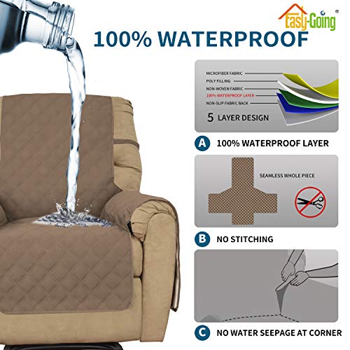 Image of Easy-Going Sofa Slipcover Waterproof Oversized Recliner Chair Cover Non-Slip Fabric Couch Cover for Living Room Washable Furniture Protector for Pets Kids Children Dog Cat (Large Recliner, Brown)