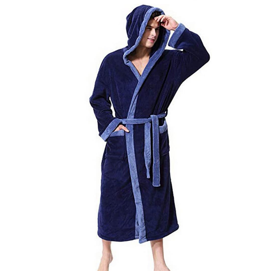 Albornoz casual cálido de invierno para hombre, bata de franela con cuello en V, manga larga, cálida, tallas grandes, kimono para baño, bata de baño masculina, abrigo