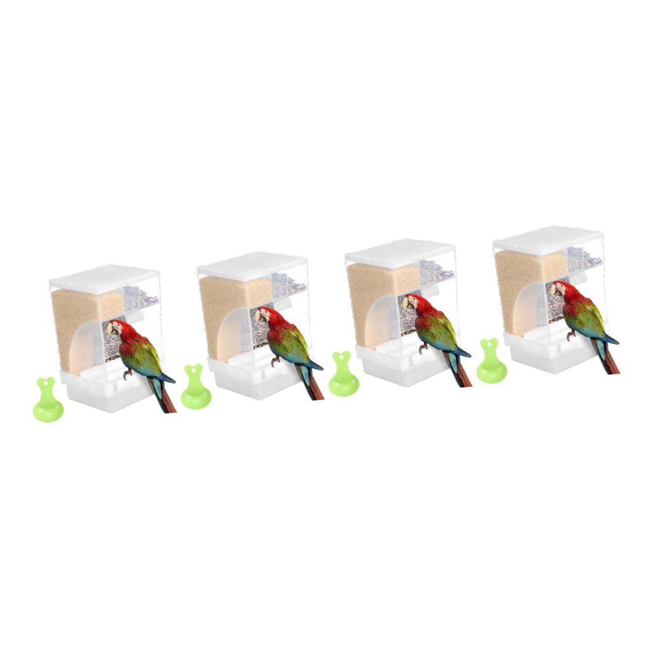 VANZACK 4ensembles Distributeur Automatique pour Oiseaux avec Compartiments Et Cuillère Mangeoire Transparent pour Perroquets Et Oiseaux De Compagnie Accessoire Pratique
