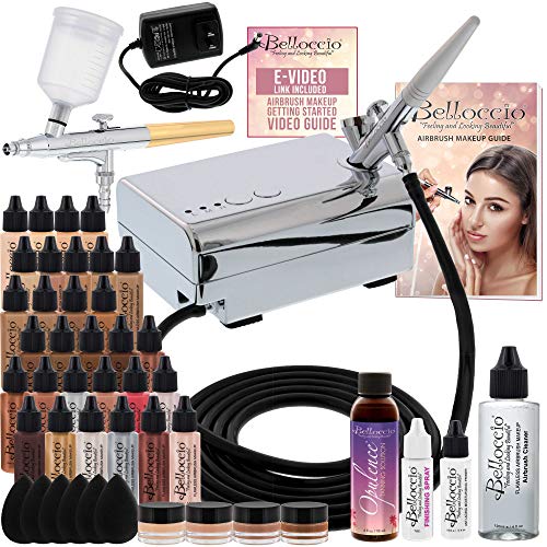 Belloccio Professional Airbrush Kit with Complete Foundation Kit (16-1/2 oz Bottles)
