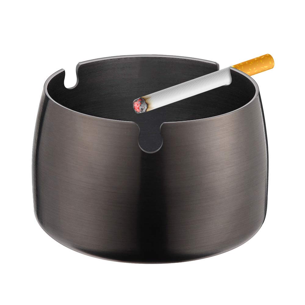 Ashtray, Stainless Steel Windproof Cigarettes Ashtrays for Home Office Tabletop Outdoor Patio (Black)