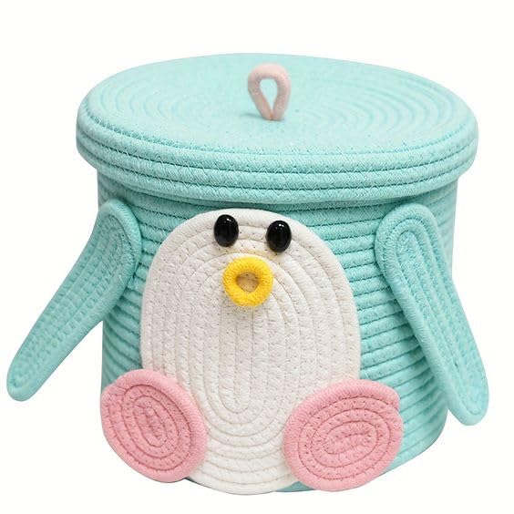 BUNAII Cute Animal Basket, Large Capacity Cotton rope Woven storage Basket,Lundary BAsket,Organizer for Clothes,Towel, Kids toys (Pack of 1) BLUE (BLUE BIRD)(8 x 10) inches-image-31