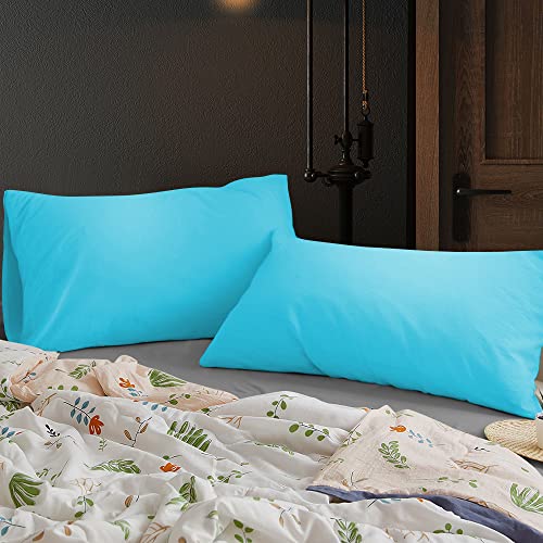 Image of Soft Pillow Covers 18 x 30 Inches - 100% Egyptian Cotton 400 Thread Count Set of 2 Pillow Cover Set Envelope Closure Hotel Quality Pillowcase - Turquoise Blue